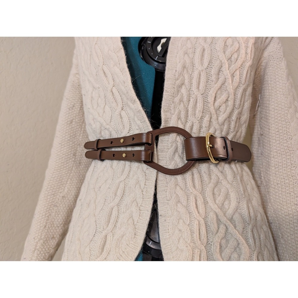 Lauren Ralph Vachetta Tri-Strap Leather Brown Equestrian Horsebit Belt Size 2X
